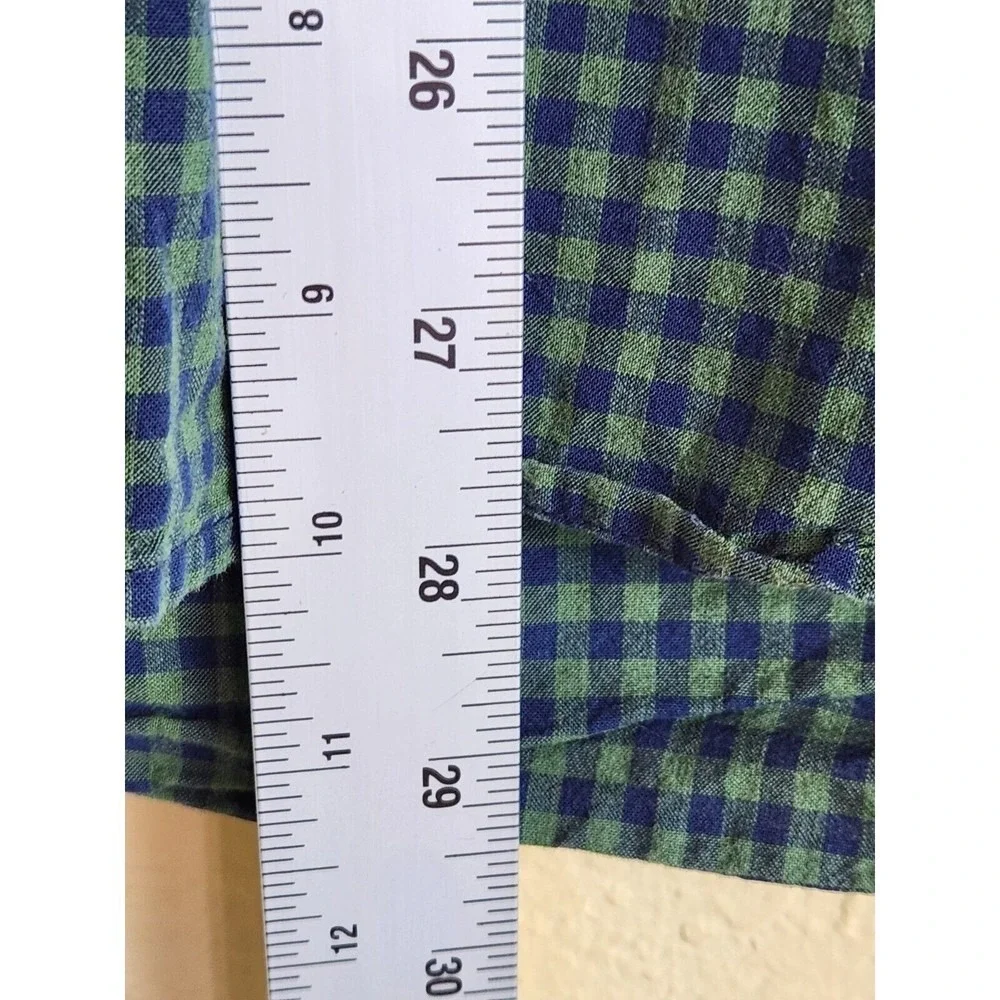 J.Crew‎ Flex Washed Slim Fit Gingham Button Down Shirt Mens XL Green Navy Blue